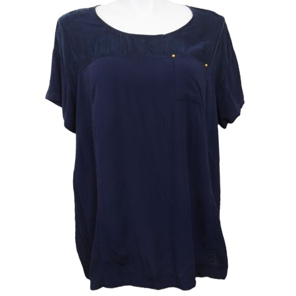 Soft Surroundings Navy Blue Scoop Neck Pocket Tee Nautical Top PLUS 1X - Picture 1 of 7